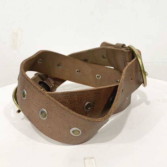 Vintage Joe’s Jeans Mens Genuine Leather Belt Sz Lg Two Buckle Studded Handmade - Picture 5 of 11